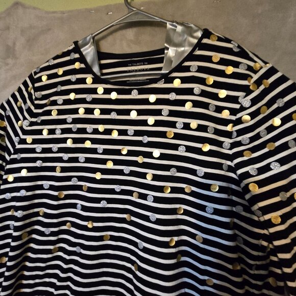 Talbots Black/White Striped Monochrome Boxy Artsy Capsule Gold/Silver Dots 2xl - Picture 9 of 10